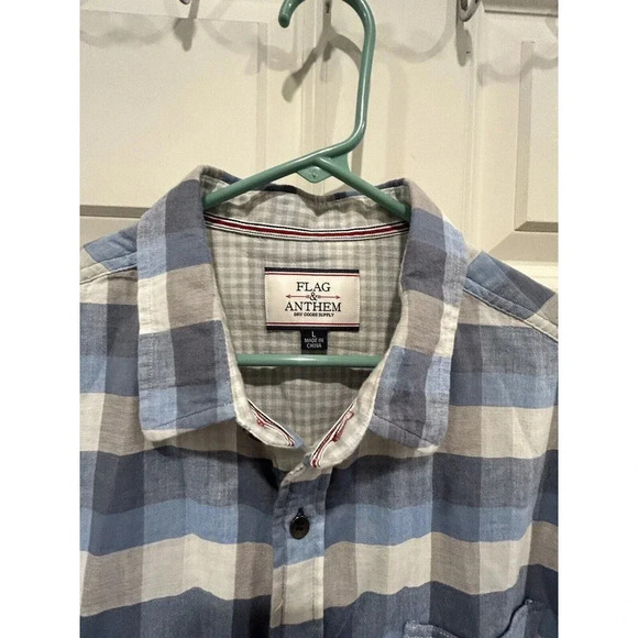 Flag & Anthem Button Down Cotton Shirt Blue Plaid Long Sleeve Men’s Size Large - Picture 4 of 10